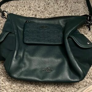 Coach Green Pebbled Leather Shoulder Bag with wristlet